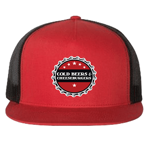 Black & Red Flat Bill Trucker Hat