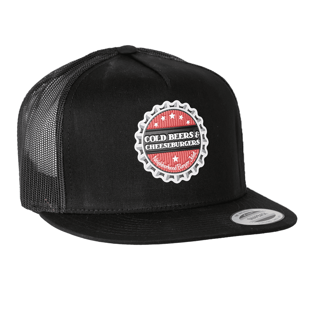 Black Flat Brim Trucker Hat
