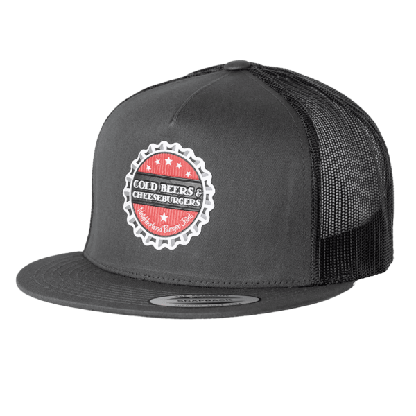 Flat Brim Trucker Hat Charcoal Front and Charcoal Mesh Back