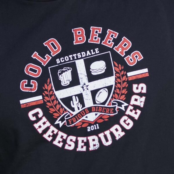 Cold Beers & Cheeseburgers College Crest T-Shirt Front